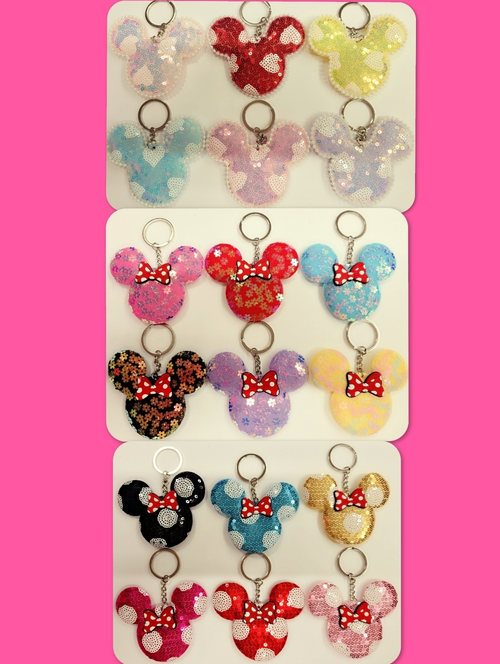 Choose 6 Sequin Minnie Mouse  Keychain - Assorted Colors
